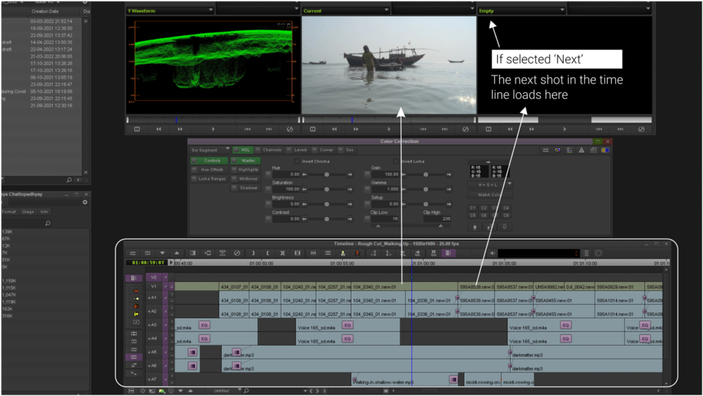 Screenshot of Timeline at the bottom of color correction tool set of Avid