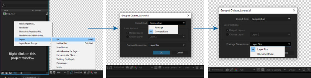 Importing illustrator files into after effects retraining the layer size