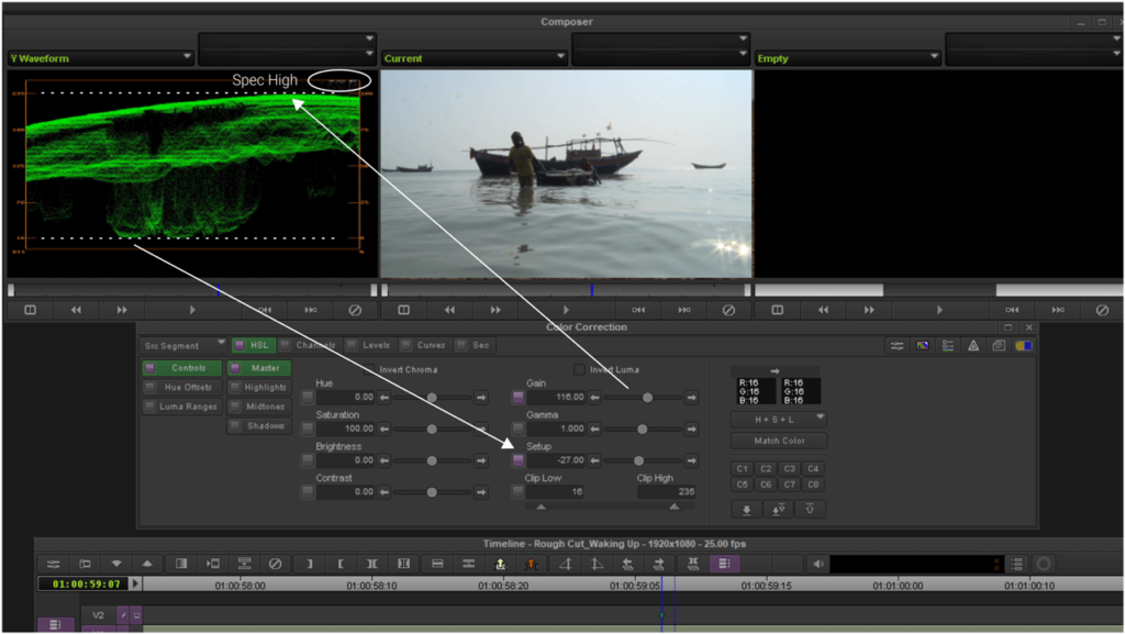 Using Gain slider to adjust White level with Avid's color correction tool set of HSL