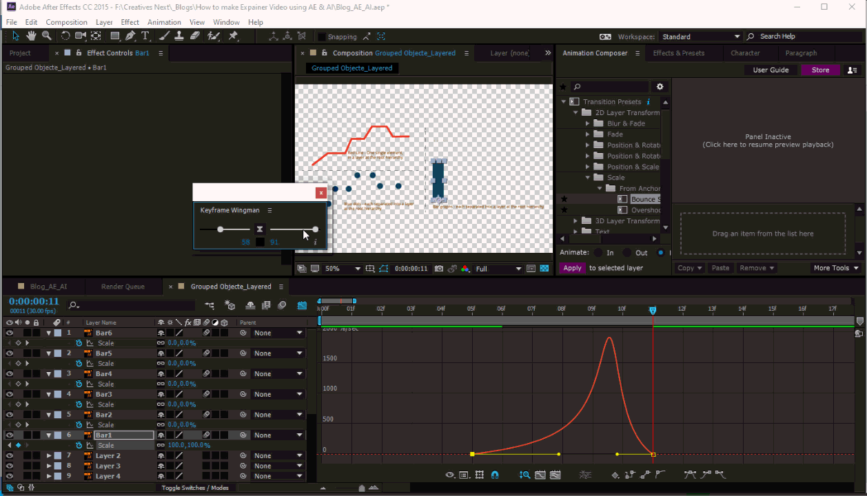 GIF showing adjusting key frame inside graph editor of after effects - a widely used tool for animation 