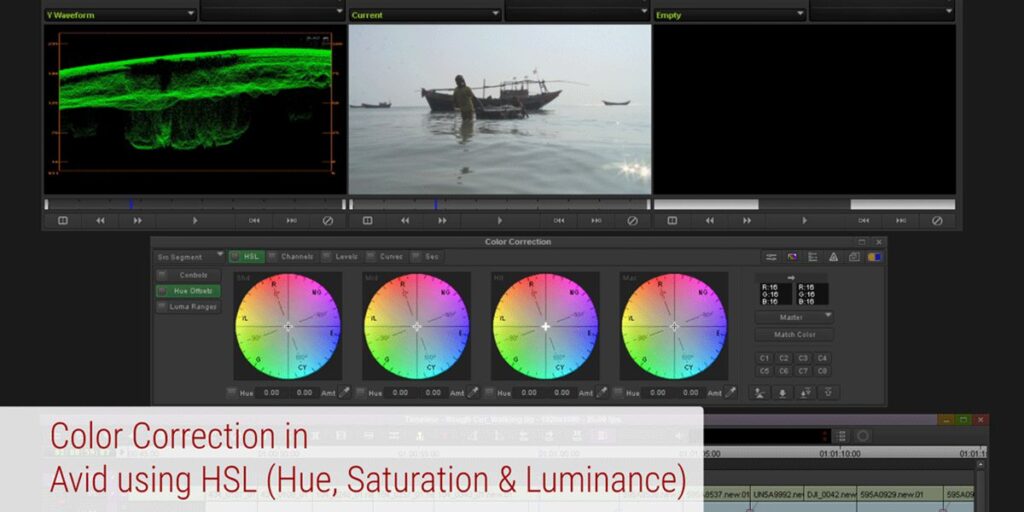 Blog header image of Avid Color Correction tool set with HSL & Y waveform