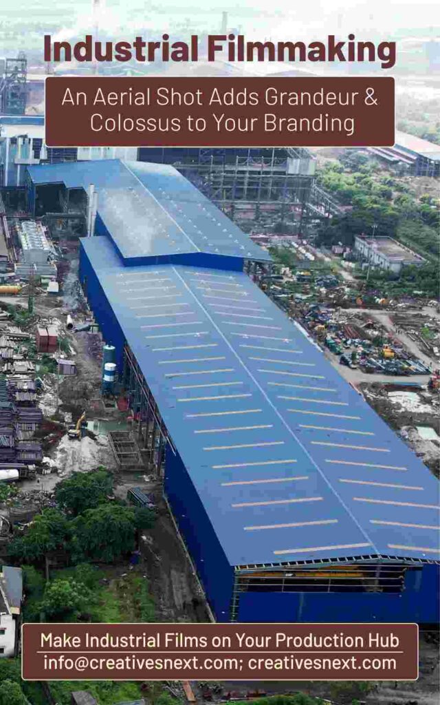 image of a drone shot over a DI pipe manufacturing unit during an industrial filmmaking