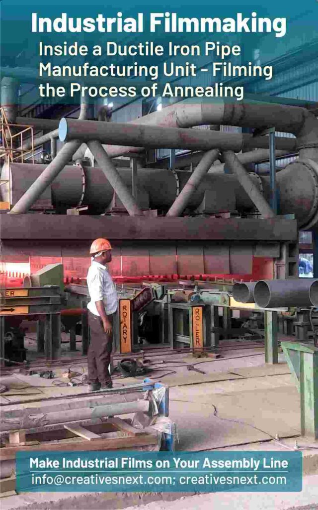 image of a worker standing inside a DI pipe manufacturing unit during an industrial filmmaking