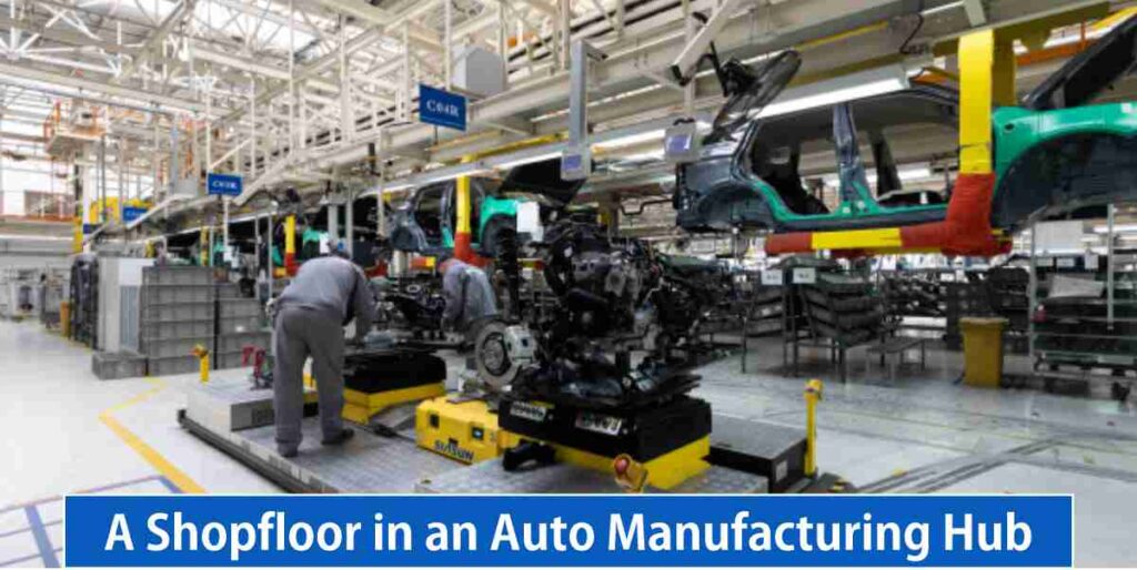 image of a shop floor inside an auto manufacturing hub